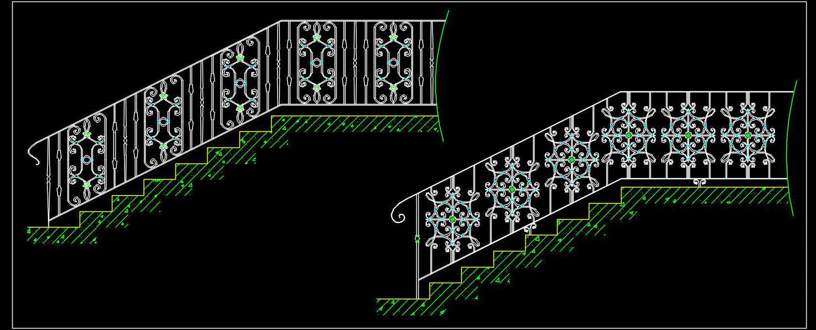 Staircase & Balcony Railing CAD Blocks with Floral Patterns